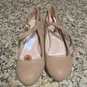 TOP Moda Beige Tan Mary Jane Wedge Heels